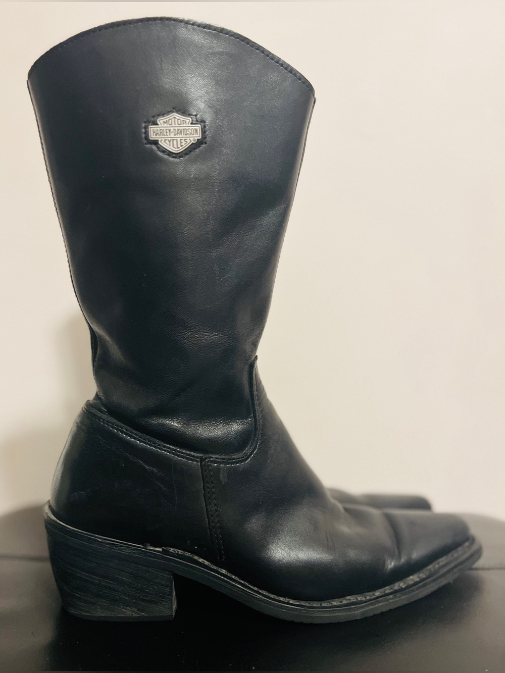 Harley-Davidson Men's Black Leather Western Riding Boots with Metal Shield